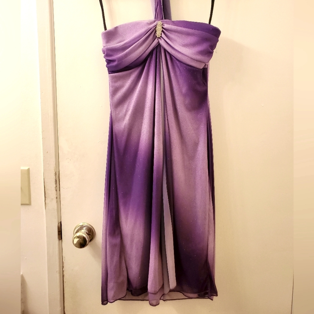 GLAM Purple Sparkly Halter Dress Size Small